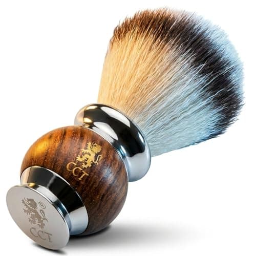 Image of Shaving Brush The Cambridge Cut Throat® Luxury Missanda Hardwood and Stainless Steel Men's Brush for Soap, Foam or Cream with Premium Synthetic Silvertip Vegan Friendly Badger Bristles