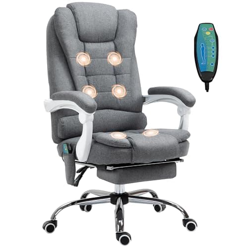 Image of Vinsetto Ergonomic Massage Office Chair with 6-Point Vibrating & Heated Lumbar Support, Executive High Back Computer Desk Chair with Footrest, 135° Reclining, Breathable Linen Fabric, Grey