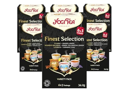 Image of Yogi Tea, Finest Selection, Organic Spice and Herbal Teas, Variety Pack of Bestselling Teas Including Green Tea Matcha Lemon and Turmeric Chai, 6 Packs x 18 Tea Bags (108 Teabags Total)