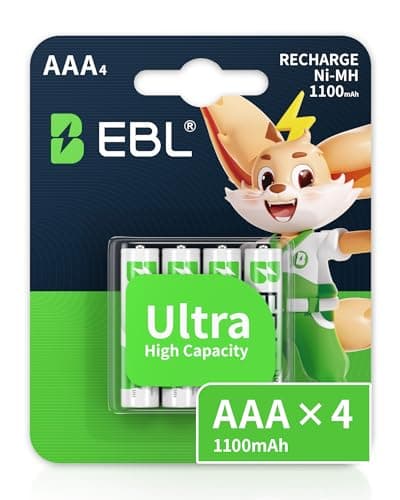 Image of EBL 1100mAh Ni-MH AAA Rechargeable Batteries, Retail Package and Pack of 4 AAA Batteries
