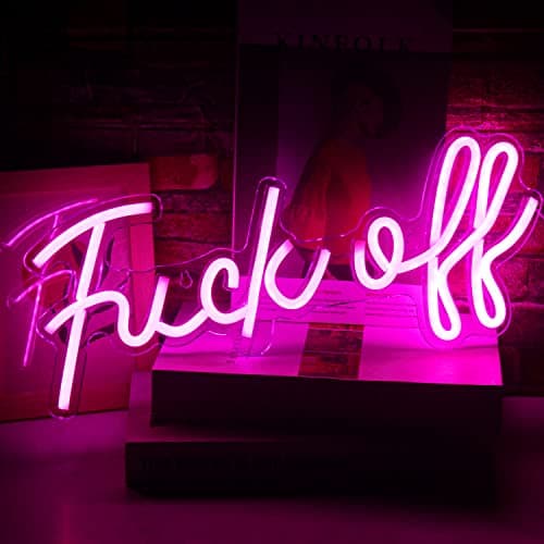 Image of Fuck Off Neon Sign Pink Word LED Neon Wall Light Signs Acrylic USB Led Lights for Bedroom Letter Lamp for Bar Pub Home Decorations 17'' x 8''