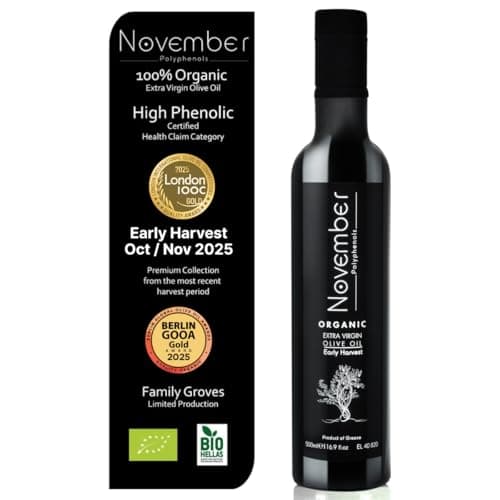 Image of November Polyphenols Olive Oil Extra Virgin - Organic High Phenolic EVOO – Early Harvest – Lab Certified +1200mg/kg High Polyphenol – Cold Pressed Extra Virgin – Greek – 500ml Bottle