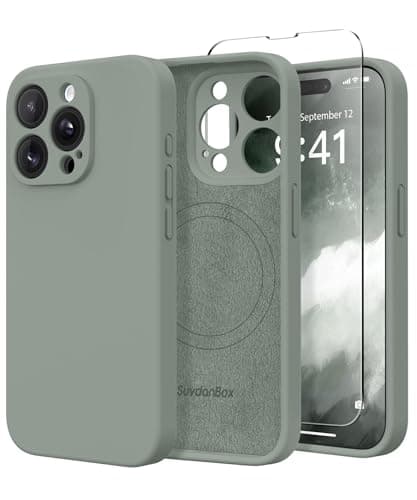 Image of SuydanBox Magnetic for iPhone 14 Pro Max Case, Compatible with MagSafe, [Full Camera Protection][Screen Protector] Silicone Shockproof Protective Phone Case for iPhone 14 Pro Max 6.7", Calke Green