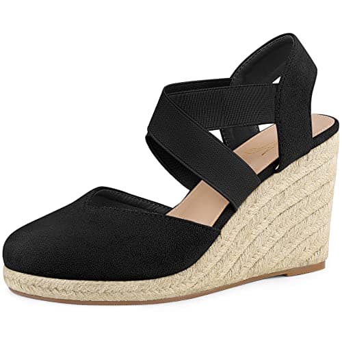 Image of Perphy Platform Closed Toe Espadrille Wedge Heel Sandals for Women Black 6.5 UK/Label Size 8.5 US