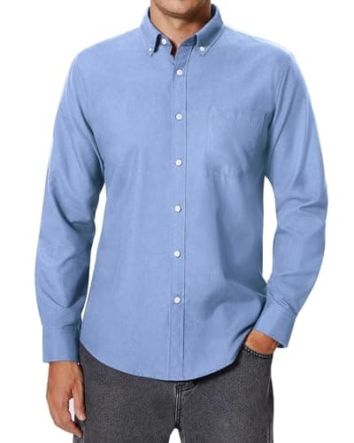 Image of siliteelon Men's Oxford Shirts Long Sleeve Blue Button Down Business Smart Casual Work Formal Fashion Regular Fit Dress Shirts XL