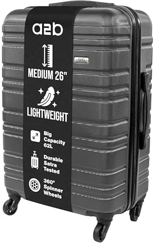 Image of A2B ABS Hard Shell 26 Inch Suitcase - Travel Luggage with 4 Spinner Wheels | Telescopic Drag Handle | Hard Sided Suitcases Weighing 3.4kg Cap 62L Height 66cm (Grey, Medium)