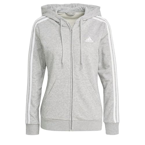 Image of adidas Women's Essentials French Terry 3-Stripes Full Zip Hoodie, Medium Grey Heather/White, Small