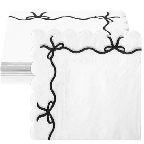 Image of PEOVLVN 40 Pcs Bow Napkins, Black and White Paper Napkins Disposable Birthday Party Cocktail Napkins for Bachelorette Bridal Shower Engagement Home Kitchen Tea Party Decorations