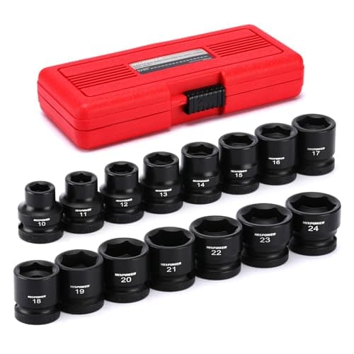 Image of MIXPOWER 15-Piece 1/2" Drive Stubby Impact Socket,CR-MO,10-24mm,6-Point,Metric,Radius Corner Design, Axle Nut Impact Grade Socket for Easy Removal