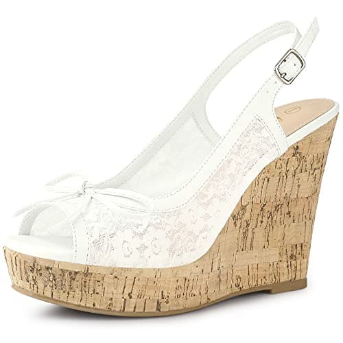 Image of Allegra K Women's Lace Platform Wedges Wedge Heel Sandals White 8 UK/Label Size 10 US