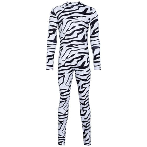 Image of Zebra Black and White Striped Jumpsuit Full-body 3d Digital Print Cosplay Costume Long Sleeve Full Bodysuit Cosplay Catsuit