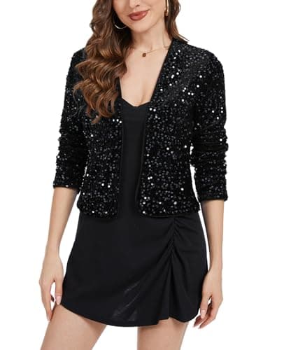 Image of MINTLIMIT Sequin Jackets for Women Open Front Sparkling Shimmer Cardigan Going Out Black