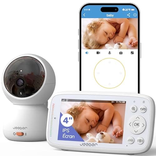 Image of jeeber 1080P Wifi Video Baby Monitor with App, 4'' IPS Screen, HD Night Vision, Motion & Cry Detection, 360° PTZ Camera, Two-Way Talk, Lullabies, Temperature Sensor, Feeding Reminder, Virtual Fence