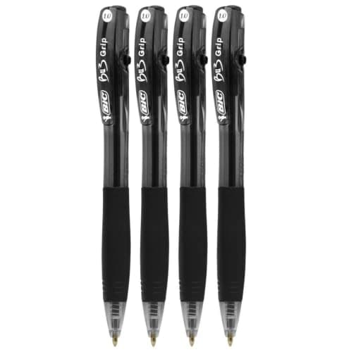 Image of Bic Bu3 Grip 1.0 Black Retractable Ball Pen 4 Pack Stationery
