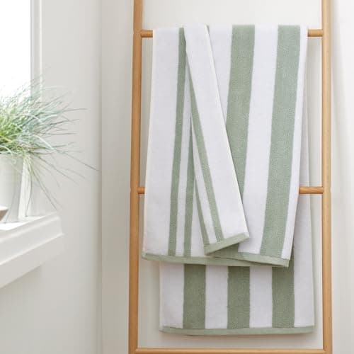 Image of Bianca Reversible Stripe 50x85cm Cotton Jacquard Hand Towel Sage Green