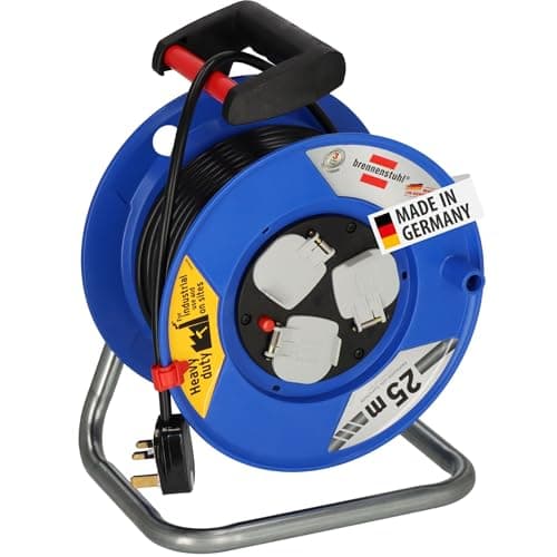 Image of Brennenstuhl Garant 3-way socket outlet Cable Reel (Extension Lead 25m cable length, with thermal cut-out protection, ergonomic handle, cable colour: black)