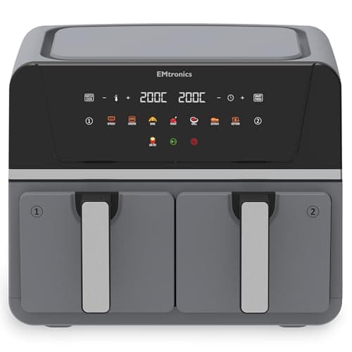 Image of EMtronics 8L Dual Zone Air Fryer 2500W Family Size, 8 Preset Cooking Mode, Match Cook & Smart Finish Functions, 8 Litre - Grey