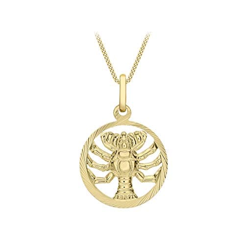 Image of CARISSIMA Women's 9ct Yellow Gold Round Diamond Cut Zodiac Cancer Pendant on 9ct Yellow Gold 20 Diamond Cut Curb Chain 46cm/18