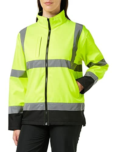 Image of Blackrock Hi Vis Yellow & Black Soft Shell Jacket, Men's & Women's, Warm, Windproof & Water Resistant, High Visibility Reflective Safety Wear, Fully EN Certified - Medium