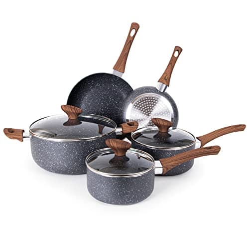Image of Non Stick Pots and Pans Set – Induction Hob Pot Set – 8pcs Kitchen Cookware with Lids – Cooking Marble Saucepan Pots and Frying Pans – by Nuovva