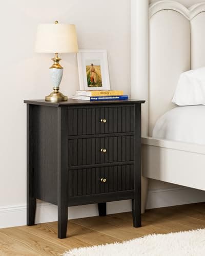 Image of HEYZOEY Bedside Cabinet with 3 Drawers, Wooden Bedside Table, Modern Side Table for Bedroom or Living Room (Black, 45 × 35 × 61.5 cm)