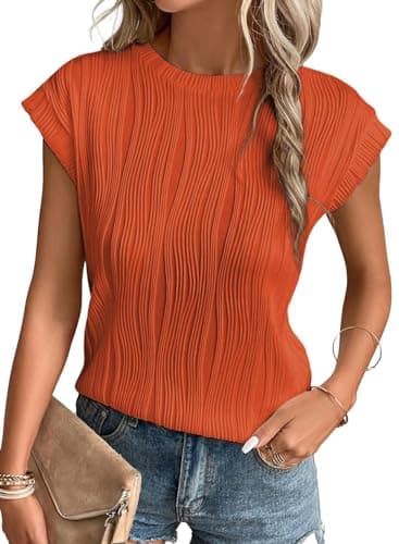 Image of Gemulate Ladies Tops t-Shirt Round Neck Short Sleeve Summer Tunic Casual Ladies tee Shirts for Women UK Orange L