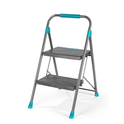 Image of Beldray Easy-Fold 2 Step Ladder – Sturdy Folding Step Ladder with Wide Non-Slip Steps, Anti-Slip Plastic Feet, Cushioned Foam Handle, Push-to-Fold Locking System & Strong Steel Frame for Home Safety