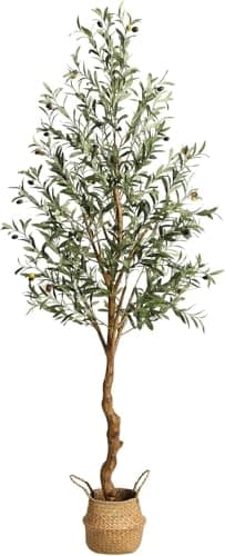 Image of Aptliton 6FT Artificial Olive Tree, 180cm Large Tall Fake Plants, Artificial Olive Plants with Lifelike Leaves, Wood Trunk, Fruits, Suitable for Indoor Outdoor Living Room Office Garden Decor