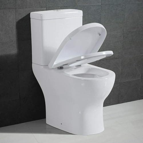 Image of Modern Close Coupled Toilet WC Back to Wall Comfort Height Toilets, White Ceramic WC Pan & Dual Flush Cistern Soft Close Seat Round Short Projection Compact Bathoom Toilet