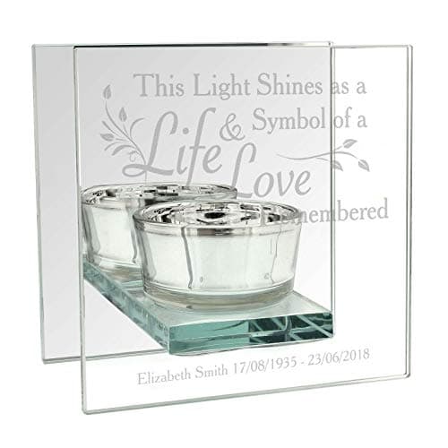 Image of Personalised Memorial"Life And Love" Mirrored Glass Tealight Candle Holder