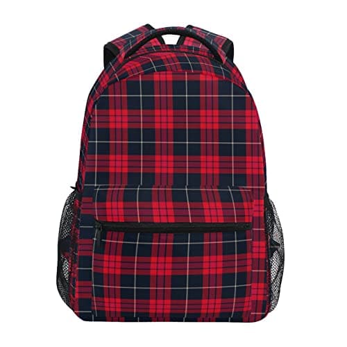 Image of AJIUZI Red Black Tartan Plaid Laptop Backpack 16 Inch School Travel Bags Bookbag for Kids Boys Business