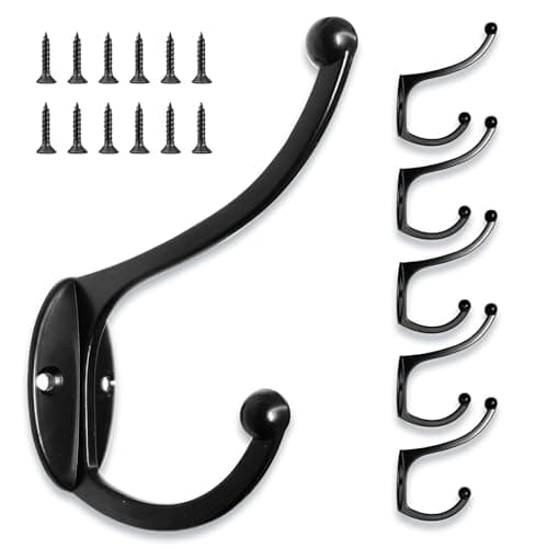 Image of DGSLWH 6 Pcs Coat Hooks, Metal Clothes Hooks, Multipurpose Coat Hanger, Zinc Alloy Coat Hooks, Coat Hangers Wall Mounted, Retro,Heavy Duty Door, for Hanging Coat, Hat, Scarf, Robe and Bag (Black).