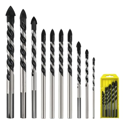 Image of 10 PCS Masonry Drill Bits Set (3mm-12mm) - Carbide Drill Bits for Concrete, Brick, Tile, Glass, Plastic & Metal | Includes 3mm,4mm,6mm*4, 8mm, 10mm, 12mm Masonry Drill Bit & Tile Drill Bit Set