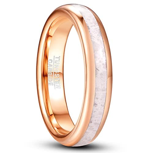 Image of VAKKI 4mm Rose Gold Tungsten Rings for Women Marble Inlay Wedding Ring Bands Size O