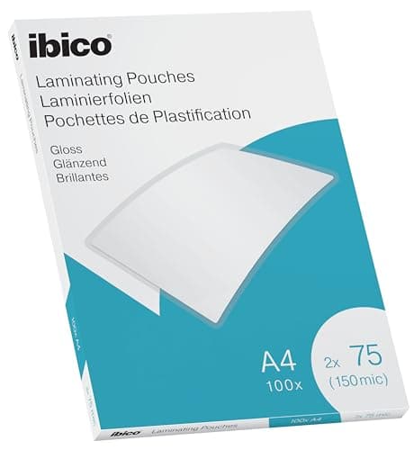 Image of Ibico Laminating Pouches A4, 150 Micron (2x75), Anti-Static, Water Resistant, Rounded Corners, Crystal Clear Gloss Finish, Pack of 100 - Premium Quality & Long Lasting Document Protection, 627316