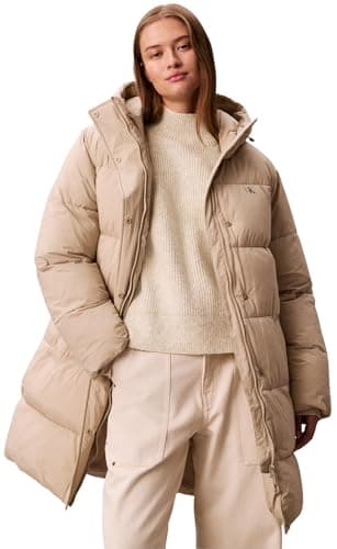 Image of Calvin Klein Women’s Belted Mid Weight Long Down Coat, Off-White (Island Fossil), M