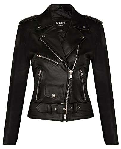 Image of Women's Classic Black Brando Real Cow Hide Leather Biker Motorcycle Jacket L