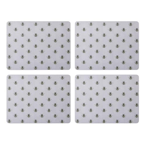 Image of Creative Tops Printed Country Bee Rectangle Placemats Set Of 4 Grey Cork Back Heat-Resistant Stain-Resistant Surface Protector to 120°C Luxury Lacquered Surface Easy Wipe Clean, 30 x 22 cm