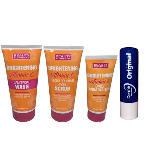 Image of Beauty Formula Brightening Vitamin C Bundle – Face Wash 150ML, Facial Scrub 150ML & Moisturiser 100ML 3PCS Set With Free Orignial Lip Balm