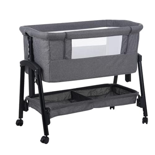 Image of Kisdream® 3-in-1 Next to Me Crib: Baby Crib with Mattress | Co-Sleeper 5 Height Levels - Baby Cradle Folding Adjustable & Rocking - Bassinet with Wheels | Portable Cot & Bed for Travel