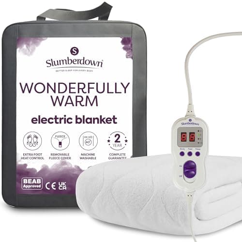 Image of Slumberdown Luxury Electric Blanket Double - Multi-Zone Single Control Fleece Blanket with 9 Heat Settings | BEAB-Approved, Easy Fit Straps & Washable Heated Blanket (150 x 120cm)