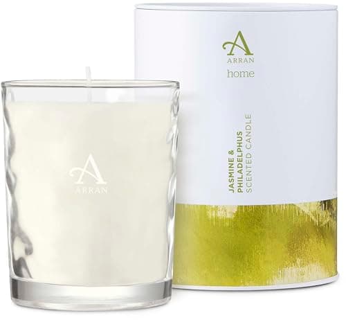 Image of Arran Sense of Scotland Jasmine & Philadelphus Scented Glass Candle (35cl) with Jasmine Notes, Tuberose & Mellow Philadelphus, Approx 35hr Burn Time