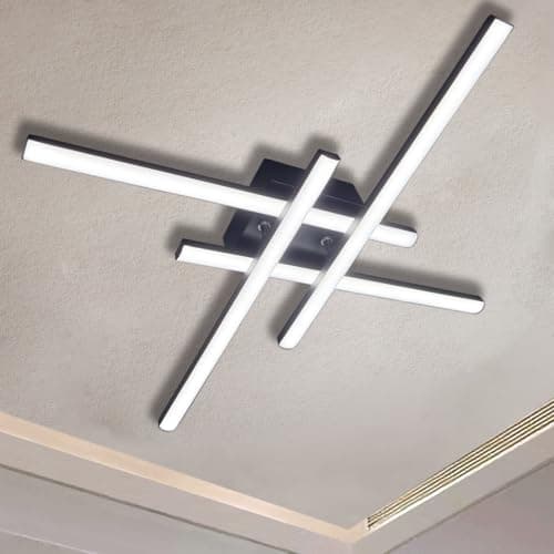 Image of Sweier LED Ceiling Light, 28W Cool White Light 6000K Ceiling Lamp Modern Linear Black Ceiling Lights with 4 Integrated Panels Four Integrated LED Light Panels for Living Room Bedroom Kitchen Hallway
