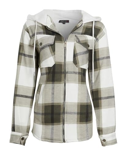 Image of shelikes Women’s Winter Jacket Shacket Shirt Casual Oversize Baggy Check Print Coat Tunic Top with Pockets