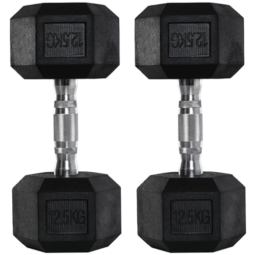 Image of HOMCOM 2x12.5kg Rubber Hex Dumbbell Portable Hand Weights Dumbbell Home Gym Workout Fitness Hand Dumbbell