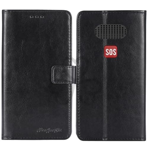 Image of TienJueShi Black Book Stand Retro Business Flip Leather Protector Phone Case Cover Etui Wallet For Tosaju 4G Uleway Big Button 1.77 inch