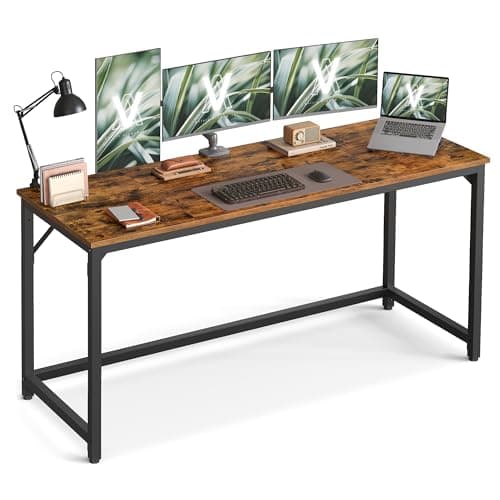 Image of VASAGLE Computer Desk, Office Desk, 160 x 60 x 76 cm, for Study, Bedroom, Living Room, Rustic Brown and Ink Black LWD121K01