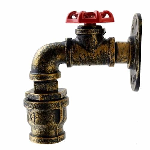 Image of DC VOLTAGE Vintage Industrial Wall Light Steampunk Water Pipe Wall Sconce with Red Valve E27 Vintage Wall Lamp for Bedroom, Bar, Café, Loft Décor