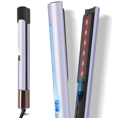 Image of Parwin Pro Infrared Ionic Hair Straightener | 2-in-1 Flat Iron Curler | 25mm Floating Ceramic Plates | Adjustable Temperature | PTC Heating | Dual Voltage UK Plug (Purple)