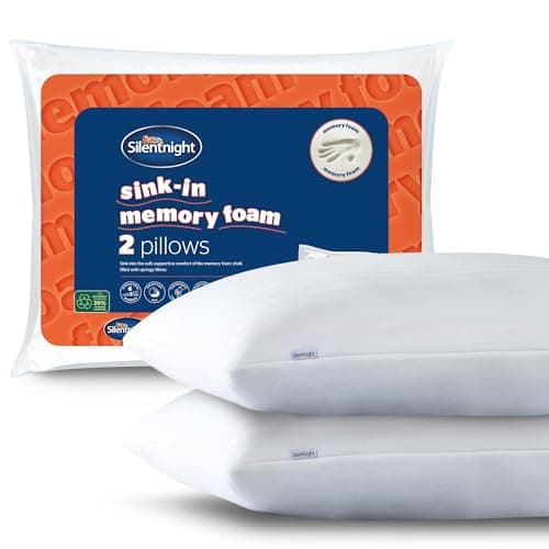 Image of Silentnight Sink-In Memory Foam Shell Pillow - Filled with Springy Bounceback Fibres for Support and Comfort - Ideal for Back and Side Sleepers - Soft Touch Embossed Cover, Hypoallergenic, 2 Pack